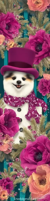 Free printable Christmas bookmarks of a dog next to a Christmas tree